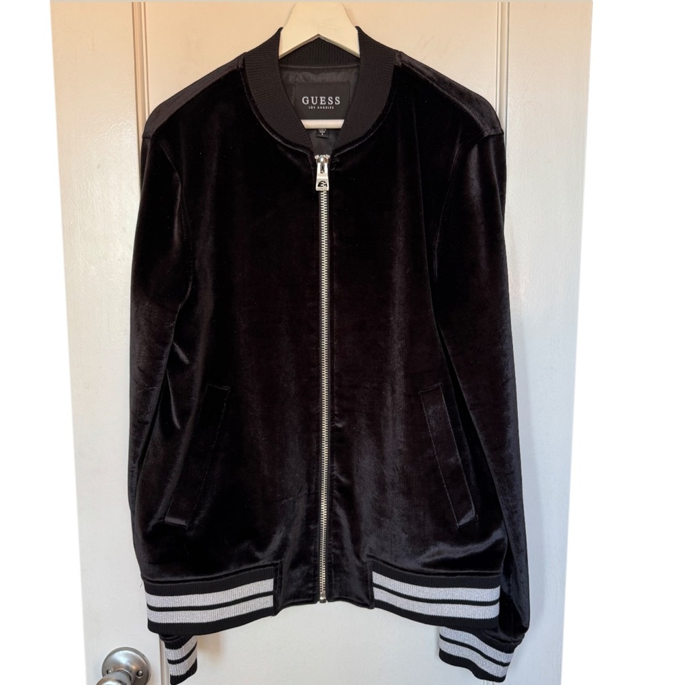 Guess Black Velvet Bomber Jacket